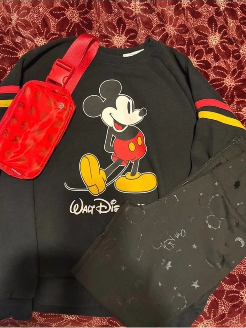 Disney Mickey Mouse Sweatshirt, galaxy leggings and Lululemon bag